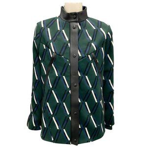 Tod's Green / White / Blue / Black Leather Trimmed Printed Knit Jacket